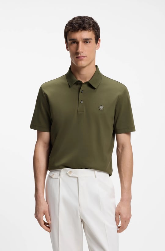 BOSS  BOSS Erkek Monogram Logo Kabartmalı Normal Kalıp Yumuşak Pamuklu Kısa Kollu Haki Polo Yaka T-Shirt 50555829-347