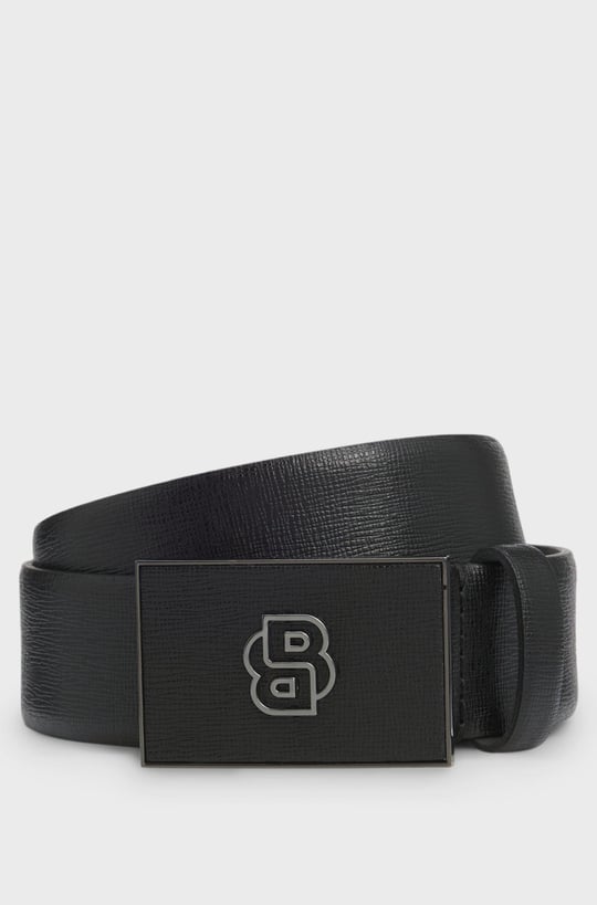 BOSS BOSS Erkek Monogram Logo Tokalı Çift Taraflı Deri Siyah Kemer 50548350-001
