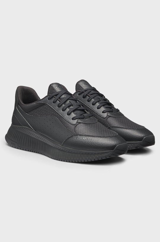 BOSS  BOSS Erkek Monogram Logolu Nefes Alabilen Tasarımlı Siyah Sneaker 50557828-005