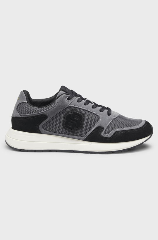 BOSS  BOSS Erkek Monogram Logolu Nefes Alabilen Tasarımlı Deri Gri Sneaker 50554612-022