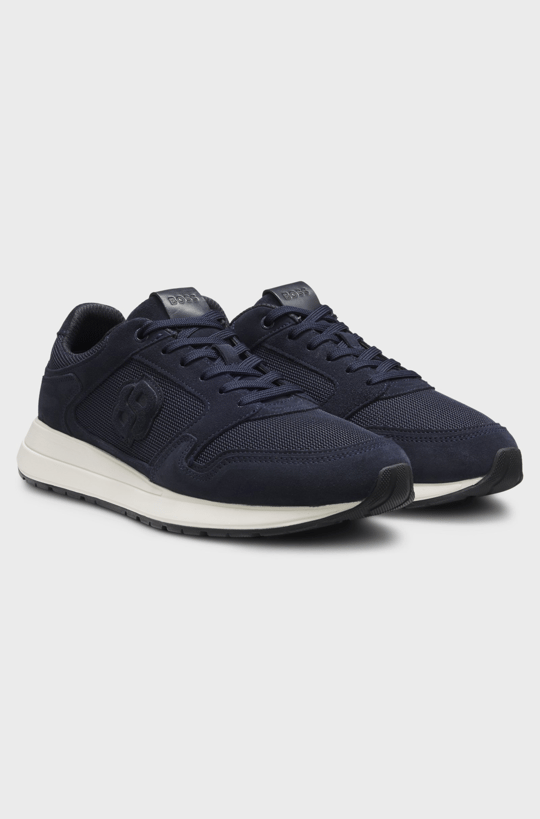 BOSS  BOSS Erkek Monogram Logolu Nefes Alabilen Tasarımlı Deri Lacivert Sneaker 50554612-401
