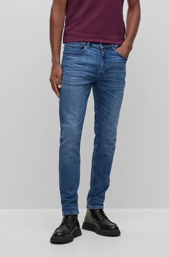 BOSS BOSS Erkek Normal Belli Dar Kesim Düz Paça Lacivert Jeans 50483899-423