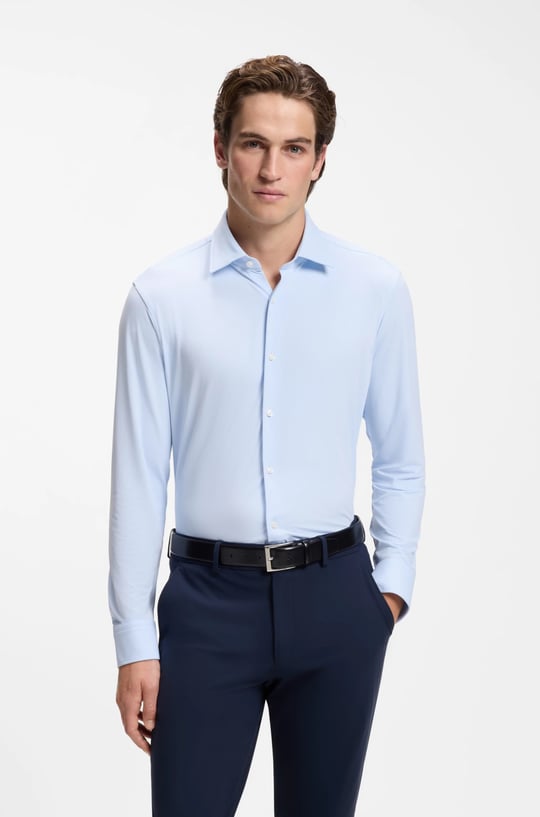 BOSS  BOSS Erkek Normal Kalıp İnce Çizgi Desenli Uzun Kollu Açık Mavi Gömlek 50567197-450