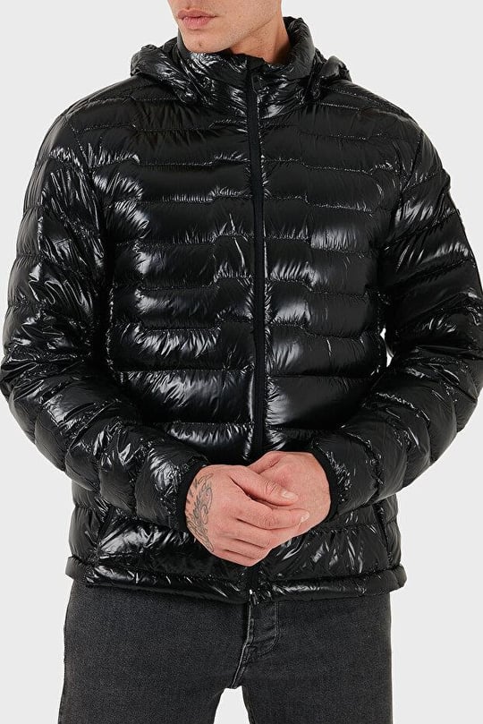 BOSS  BOSS Erkek Normal Kalıp Kapüşonlu Kapitone Desenli Uzun Kollu Şişme Siyah Mont 50548790-001