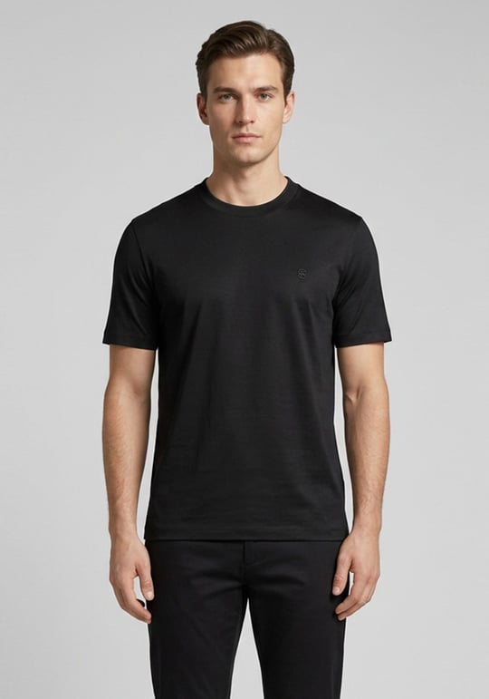 BOSS  BOSS Erkek Normal Kalıp Yuvarlak Yakalı Logo İşlemeli Yuvarlak Yakalı Pamuklu Kısa Kollu Siyah T-Shirt 50570889-001