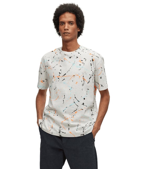 BOSS BOSS Erkek oversize fit Kısa Kollu desenli Bisiklet Yaka Çok Renkli T-Shirt 50486513-071