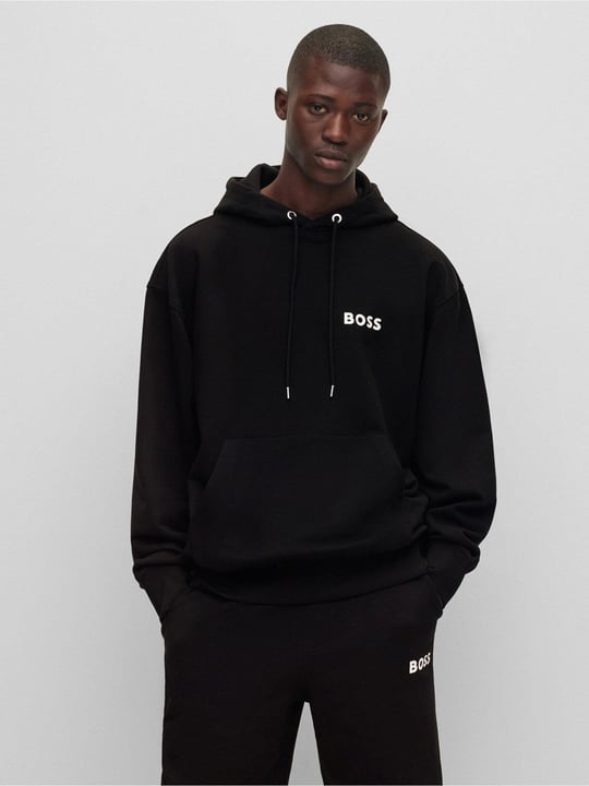 BOSS BOSS Erkek oversize fit Uzun Kollu Düz kapuşonlu yaka Siyah Sweatshirt 50472985-001