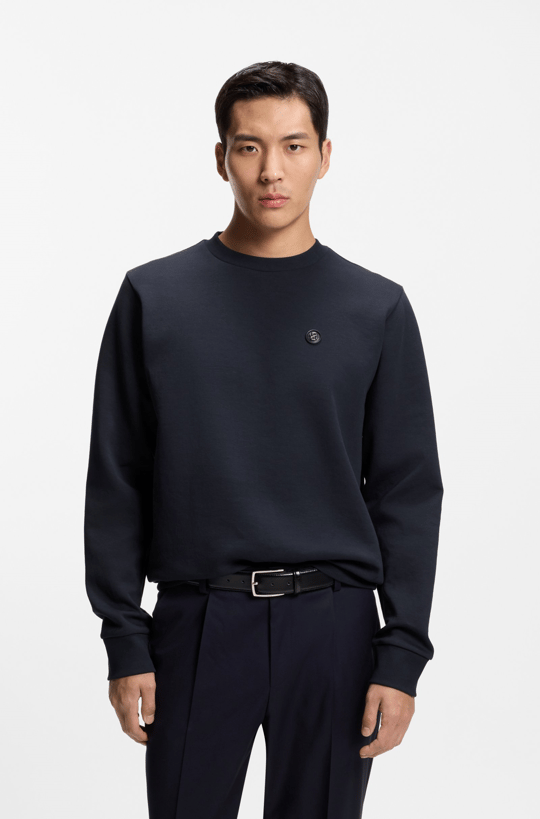BOSS  BOSS Erkek Pamuklu İnterlok Kumaş Yuvarlak Yakalı Logolu Lacivert Sweatshirt 50555830-404