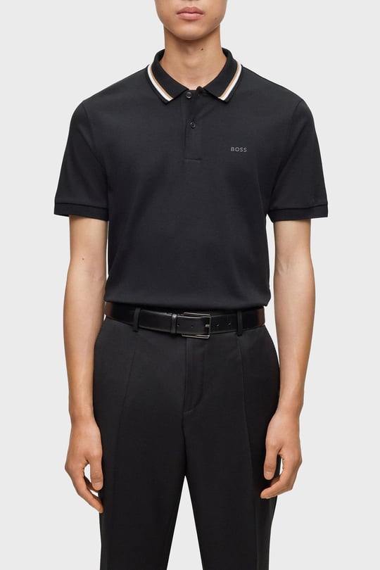 BOSS BOSS Erkek Pamuklu Polo Yakalı Düğme Kapamalı Kısa Kollu Siyah Polo Yaka T-Shirt 50469360-001