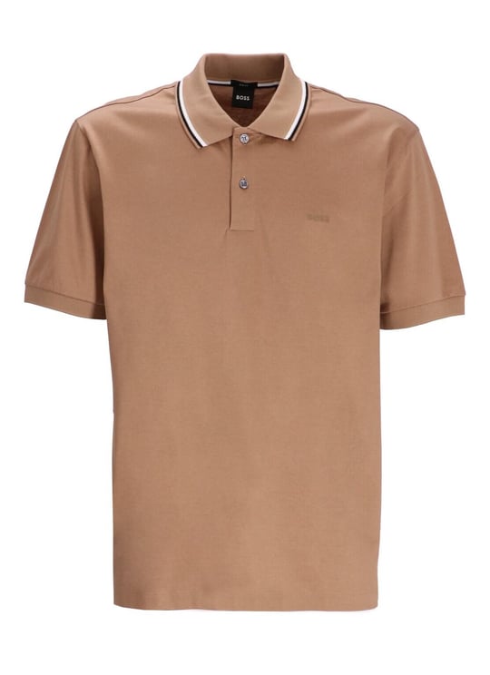 BOSS BOSS Erkek Pamuklu Polo Yakalı Düğme Kapamalı Kısa Kollu Bej Polo Yaka T-Shirt 50469360-282