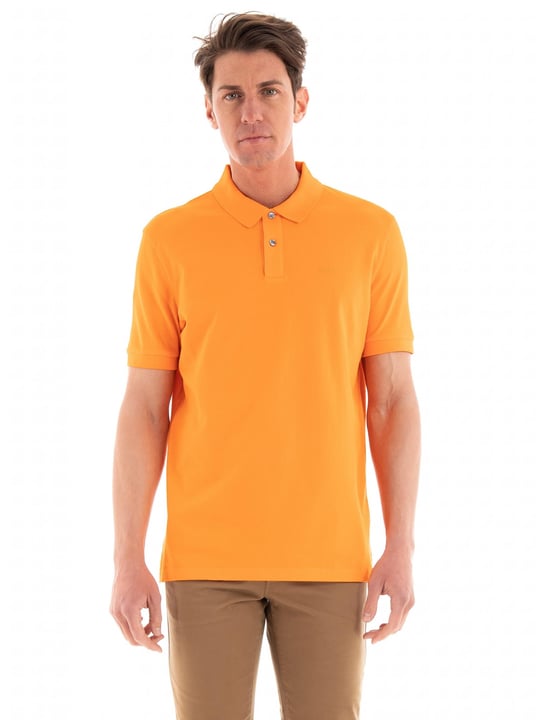 BOSS BOSS Erkek Pamuklu Polo Yakalı Düğme Kapamalı Kısa Kollu Açık Turuncu Polo Yaka T-Shirt 50468301-829