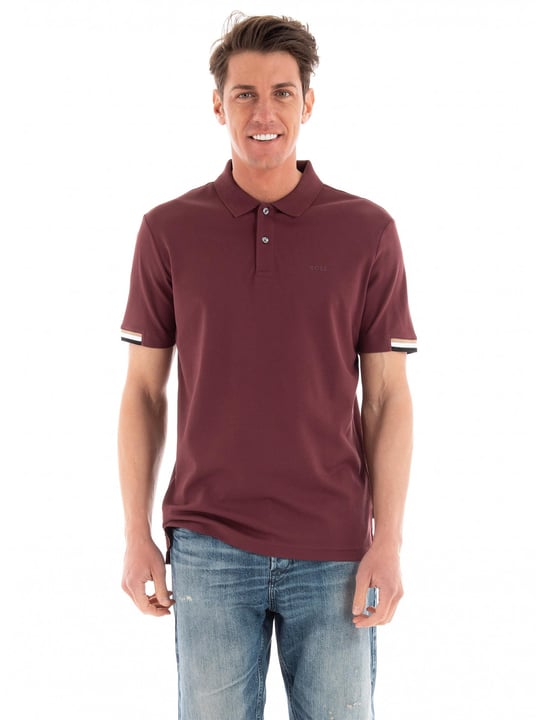 BOSS BOSS Erkek Pamuklu Polo Yakalı Düğme Kapamalı Kısa Kollu Bordo Polo Yaka T-Shirt 50467113-601