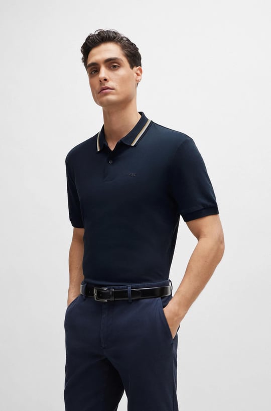 BOSS BOSS Erkek Pamuklu Polo Yakalı Düğme Kapamalı Kısa Kollu Lacivert Polo Yaka T-Shirt 50469360-404