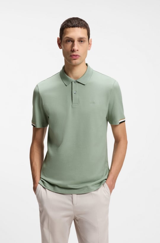 BOSS  BOSS Erkek Pamuklu Polo Yakalı Düğme Kapamalı Kısa Kollu Haki1 Polo Yaka T-Shirt 50467113-373