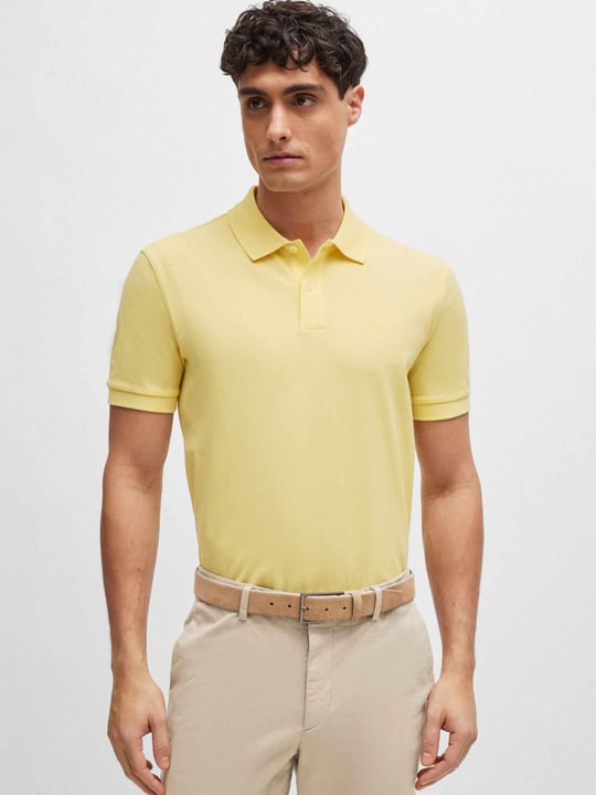 BOSS BOSS Erkek Pamuklu Polo Yakalı Düğme Kapamalı Kısa Kollu Sarı2 Polo Yaka T-Shirt 50468301-749