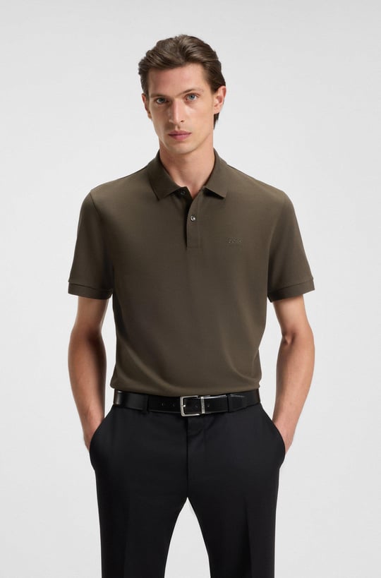 BOSS  BOSS Erkek Polo Yaka Regular Fit Pamuklu Kısa Kollu Koyu Kahve Polo Yaka T-Shirt 50468362-342