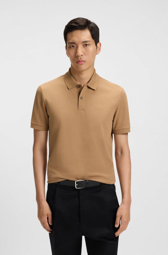 BOSS BOSS Erkek Polo Yaka Regular Fit Pamuklu Kısa Kollu Bej1 T-Shirt 50468362-260