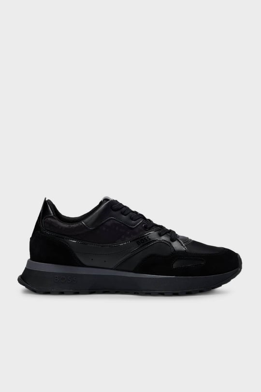 BOSS BOSS Erkek Rahat Kalın EVA Dış Taban Monogram Logolu File Ve Deri Karışımlı Siyah Sneaker 50536496-005