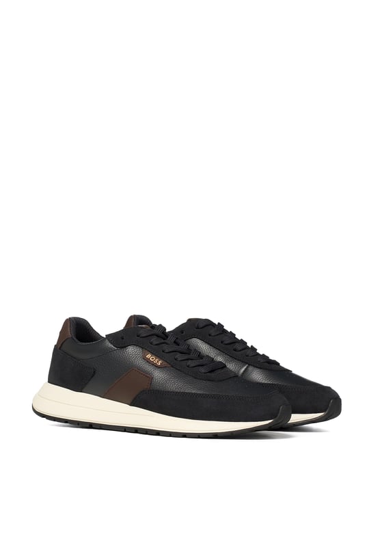 BOSS  BOSS Erkek Rahat Taban Deri Düz Taban Siyah Sneaker 50568951-002