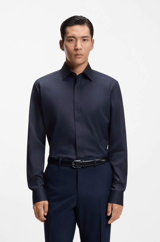 BOSS  BOSS Erkek Regular Fit %100 Pamuklu Uzun Kollu Lacivert Gömlek 50556498-404