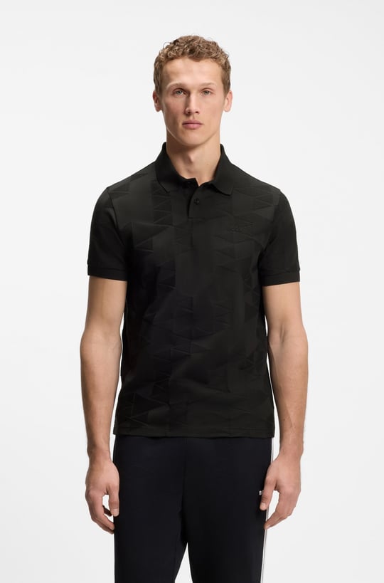 BOSS  BOSS Erkek Regular Fit Desenli Pamuklu Kısa Kollu Siyah Polo Yaka T-Shirt 50563975-001