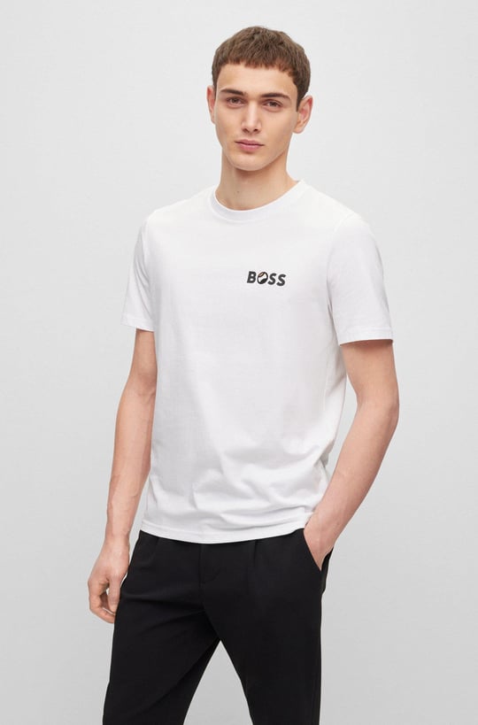 BOSS BOSS Erkek regular fit Kısa Kollu Düz Bisiklet Yaka Beyaz T-Shirt 50489420-100