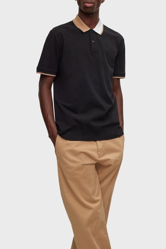 BOSS BOSS Erkek regular fit Kısa Kollu logolu polo Yaka Siyah Polo Yaka T-Shirt 50488275-001