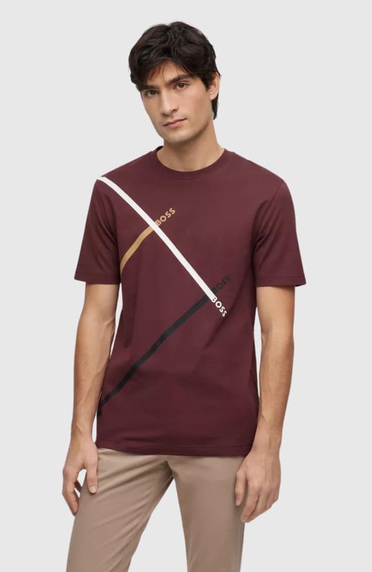 BOSS BOSS Erkek regular fit Kısa Kollu Düz Bisiklet Yaka Bordo T-Shirt 50486211-601