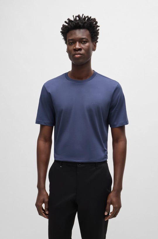 BOSS BOSS Erkek regular fit Kısa Kollu Düz Bisiklet Yaka Lacivert T-Shirt 50468347-412