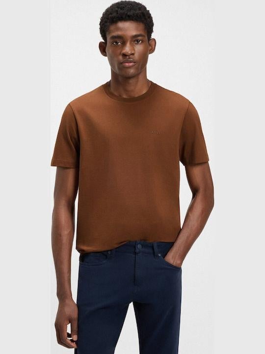 BOSS  BOSS Erkek regular fit Kısa Kollu Düz Bisiklet Yaka Kahverengi1 T-Shirt 50468347-217