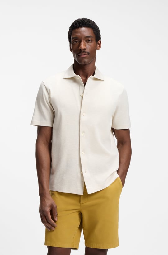 BOSS  BOSS Erkek Regular Fit Pamuklu Kısa Kollu Ekru Gömlek 50565076-118