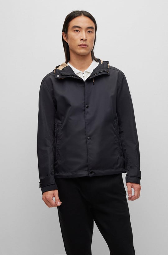 BOSS BOSS Erkek Regular Fit Uzun Kollu Düz Kapuşonlu Yaka Siyah Mont 50483919-001
