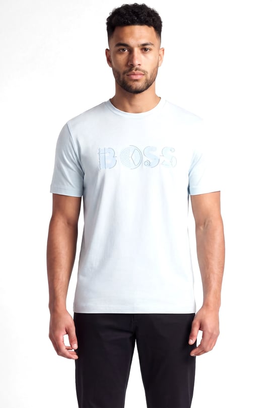 BOSS  BOSS Erkek Regular Fit Yuvarlak Yakalı Logo Detaylı Pamuklu Kısa Kollu Mavi T-Shirt 50565630-499