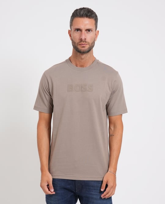 BOSS  BOSS Erkek Regular Fit Yuvarlak Yakalı Pamuklu Kısa Kollu Bej T-Shirt 50553652-334