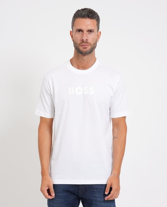 BOSS  BOSS Erkek Regular Fit Yuvarlak Yakalı Pamuklu Kısa Kollu Beyaz1 Polo Yaka T-Shirt 50553652-101
