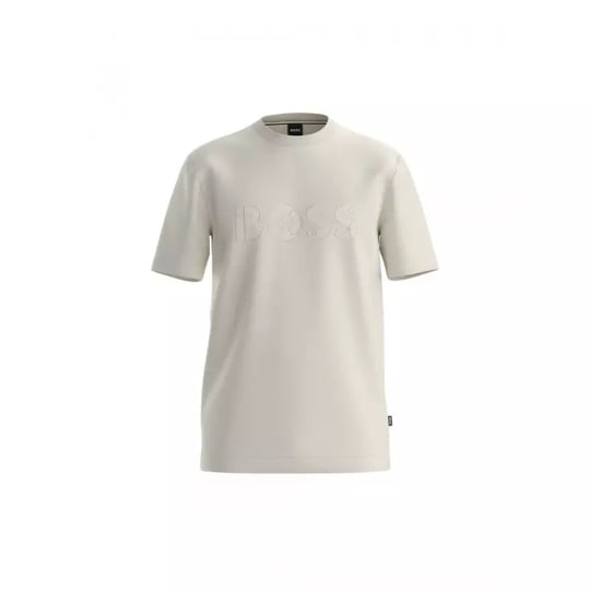 BOSS  BOSS Erkek Regular Fit Yuvarlak Yakalı Logo Detaylı Pamuklu Kısa Kollu Ekru T-Shirt 50565630-118