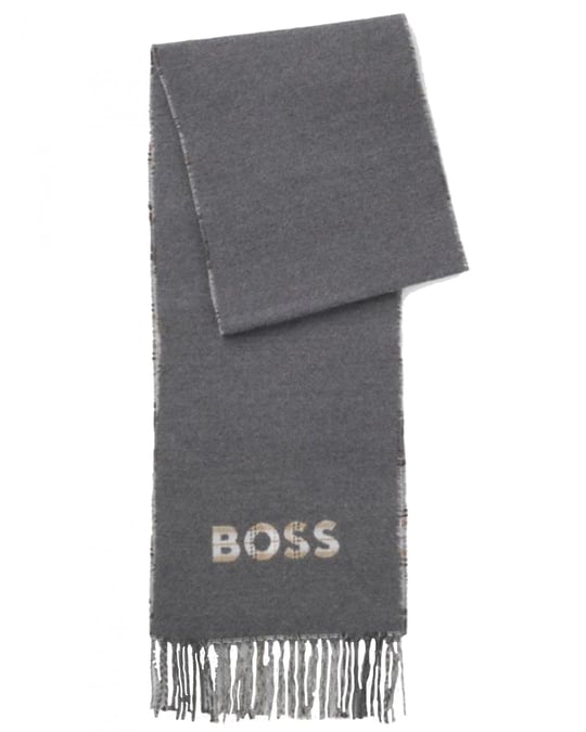 BOSS  BOSS Erkek Saf Yün Ve Pamukla Harmanlanan Desenli Gri Şal & Eşarp & Fular 50551650-030