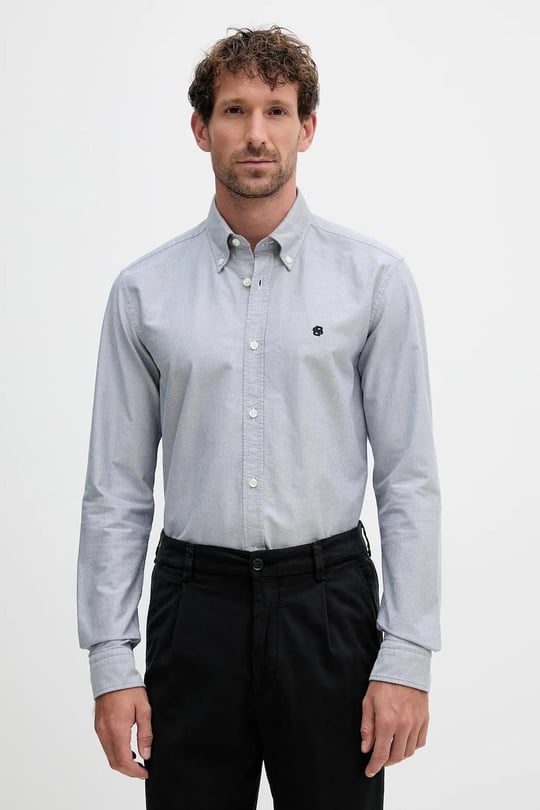 BOSS BOSS Erkek Slim Fit %100 Pamuklu Logo İşlemeli Uzun Kollu Lacivert Gömlek 50544951-404