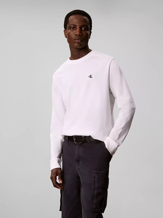 Calvin Klein Calvin Klein Erkek Bisiklet Yaka Uzun Kol Pamuklu Regular Fit Beyaz T-Shirt LV04RD247G-YAF