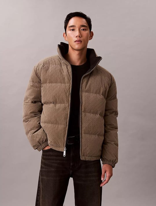 Calvin Klein Calvin Klein Erkek Dik Yakalı CK Logo Baskılı Şişme Haki Mont LV04RE500G-PAY