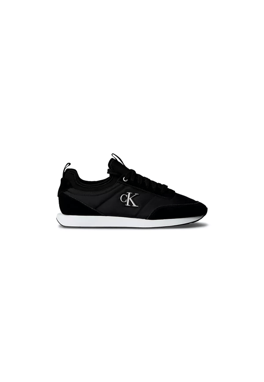 Calvin Klein Calvin Klein Erkek Düz Rahat Taban Bağlamalı CK Yazı Desenli Deri Siyah Sneaker YM0YM01414-BEH