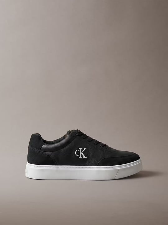 Calvin Klein Calvin Klein Erkek Hakiki Deri Süet Detaylı Cupsole Tabanlı Bağcıklı Siyah Sneaker HM0HM02354-BEH