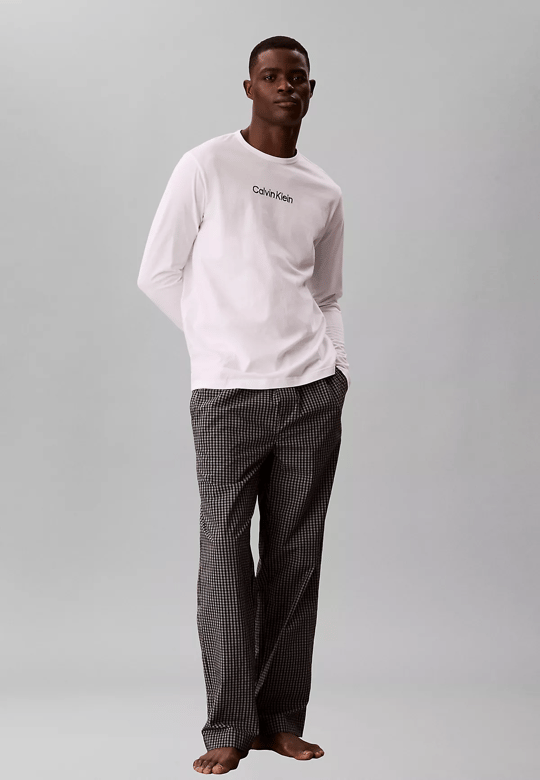 Calvin Klein Calvin Klein Erkek Normal Kesim Jakarlı Logo Detaylı Uzun Kollu %100 Pamuklu Siyah Pijama Takımı LV00NM2953-3R2