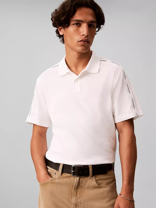 Calvin Klein Calvin Klein Erkek Regular Fit %100 Pamuklu Düğmeli Polo Yaka Logo Bantlı Kısa Kollu Beyaz Polo Yaka T-Shirt LV04RH202G-YAF