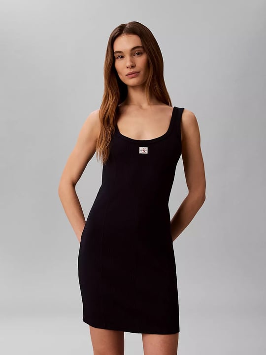 Calvin Klein Calvin Klein Kadın Dar Kalıp Yuvarlak Yakalı CK Logo Etiketli Askılı Mini Lacivert Elbise LV047G215G-CEF