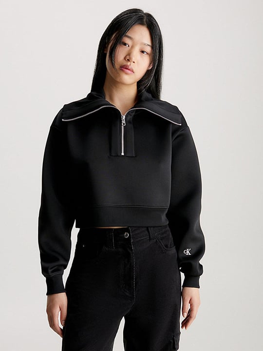 Calvin Klein Calvin Kleın Kadın Dokuma Dik Yaka Uzun Kol Günlük Siyah Sweatshirt J20J222228-BEH