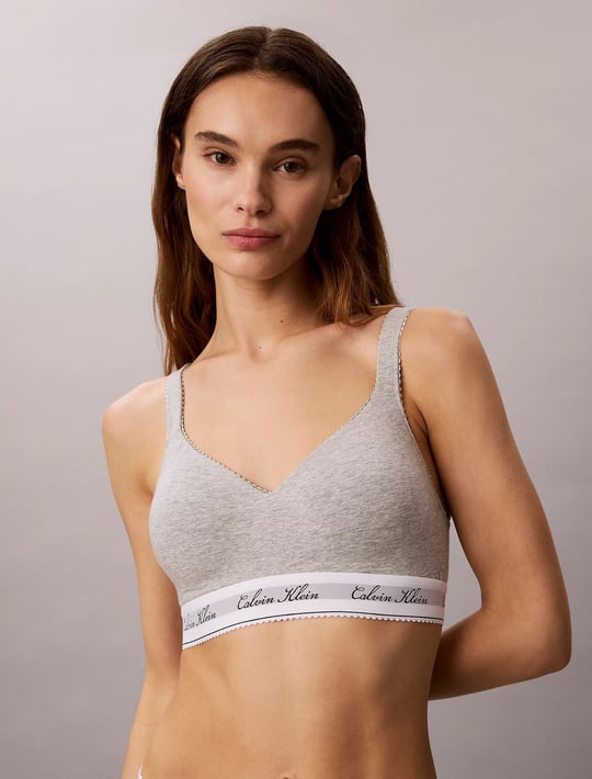 Calvin Klein Calvin Klein Kadın İnce Askılı Pamuklu Logo Detaylı Elastik Bel Bantlı Gri Bralet LV00QF9071-P7A
