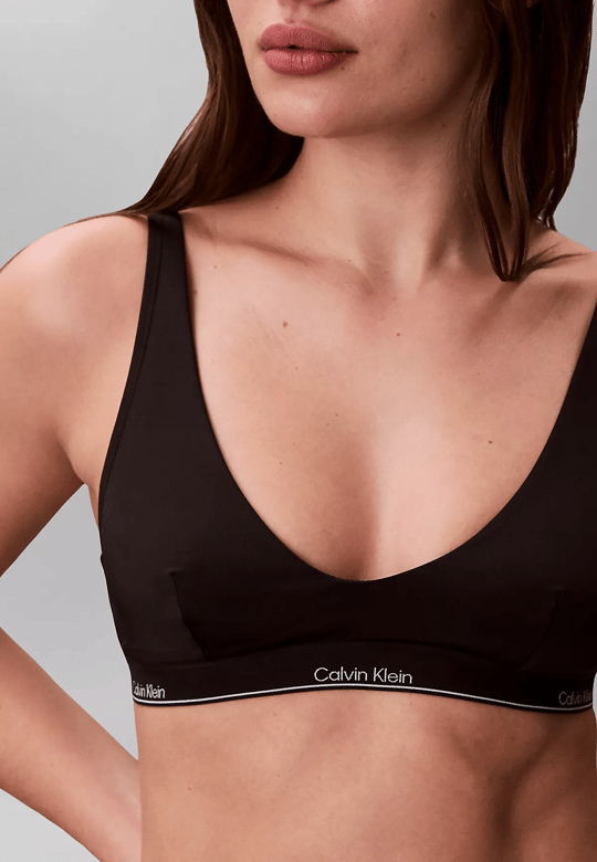 Calvin Klein Calvin Klein Kadın Kalın Askı CK Yazı Desenler Slim fit Süngerli Siyah Bikini Üstü LV00Q61207-UB1