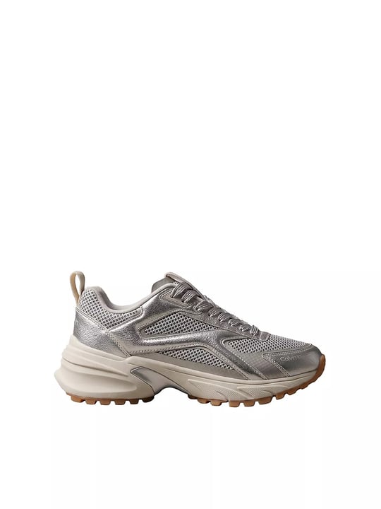 Calvin Klein Calvin Klein Kadın Metalik Detaylı File ve Deri Karışımlı CK Şerit Logolu Gri Sneaker HW0HW03251-0IP