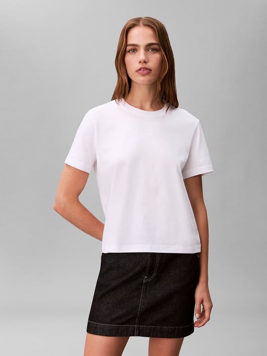 Calvin Klein Calvin Klein Kadın Normal Kesim Yuvarlak Yakalı Pamuklu Logo Nakışlı Kısa Kollu Beyaz T-Shirt LV044C905G-YAA